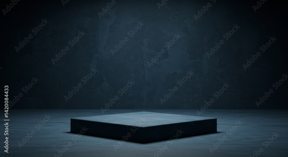Poster dark concrete platform display - a dark gray concrete platform sits on a matching floor against a te