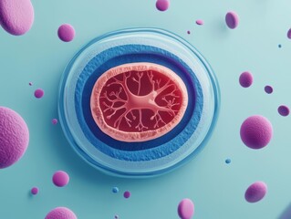 Fototapeta premium Cell nucleus splitting while mitochondria migrate and duplicate, ensuring energy stability