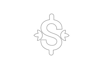 Dollar icon continuous single line art and isolated  minimalist outline vector icon
