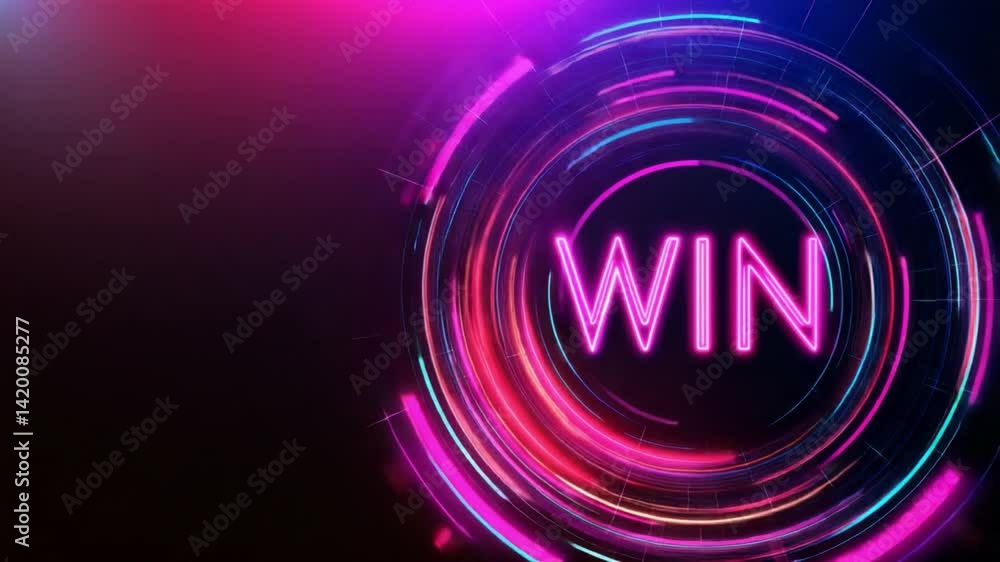 Poster vibrant neon light effect with the word win illuminated in a colorful abstract background for inspir