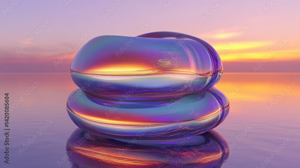 Aufkleber two iridescent abstract floating forms reflecting on the surface