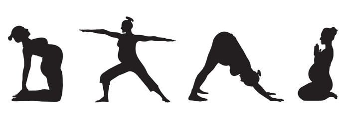 Pregnant Women Yoga poses silhouette icon. Vector illustration exercises for pregnant.