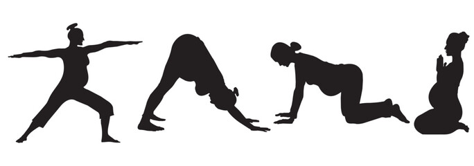 Pregnant Women Yoga poses silhouette icon. Vector illustration exercises for pregnant.