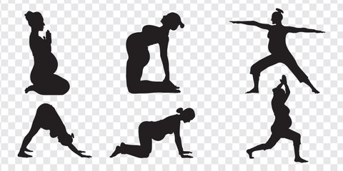 Pregnant Women Yoga poses silhouette icon. Vector illustration exercises for pregnant.
