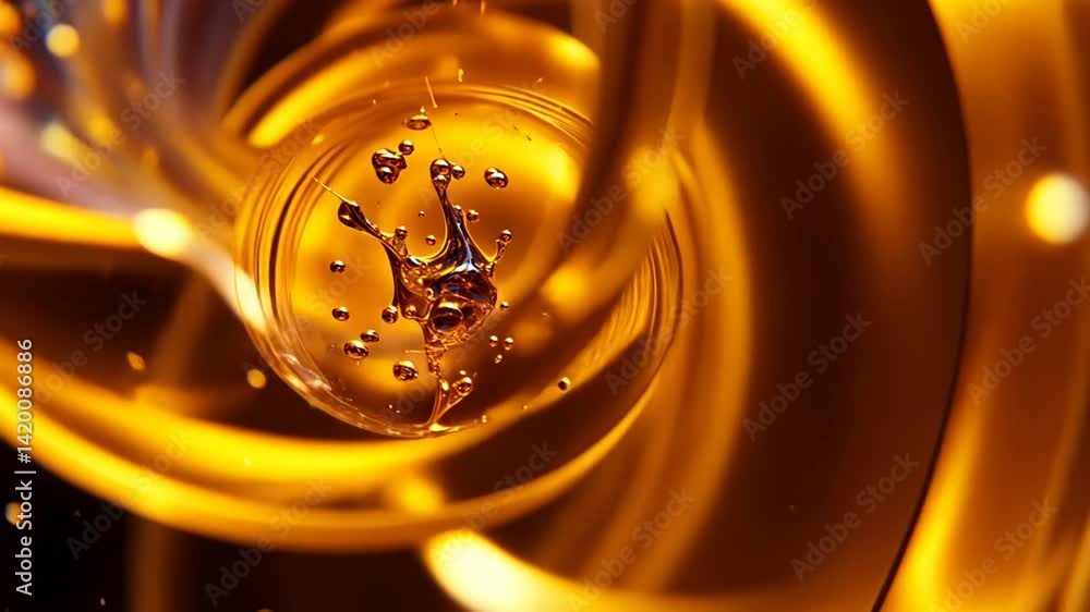 Poster liquid amber cascade: mesmerizing macro shot of flowing viscosity and fluid dynamics
