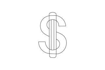 Dollar icon continuous single line art and isolated  minimalist outline vector icon
