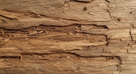 Close up on weathered wood showing damaged rough surface texture
