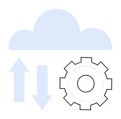 Gear and cloud with arrows indicating data flow and synchronization. Ideal for cloud technology, data transfer, innovation, computing, application settings, automation, simple landing page