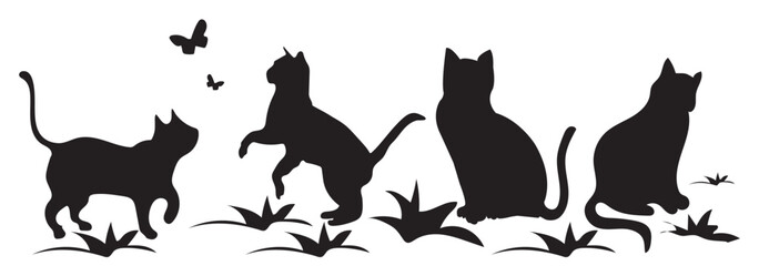 Cat Silhouette vector Icon, collection Isolated On White Background.