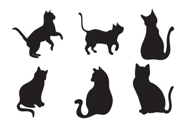 Cat Silhouette vector Icon, collection Isolated On White Background.
