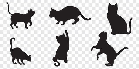 Set of cats silhouette in different poses. Set of cats silhouette in different poses.  Vector illustration of Halloween decorative elements for design decor.
