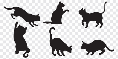 Cats silhouette Icon. Set of black cats silhouettes. Set of cats silhouette in different poses.