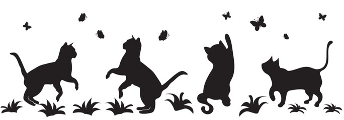 Cats silhouette Icon. Set of black cats silhouettes. Set of cats silhouette in different poses.