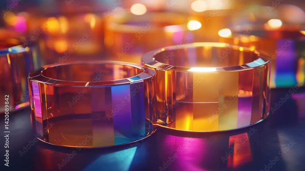 Poster two colorful luminous rings in a shallow depth of field