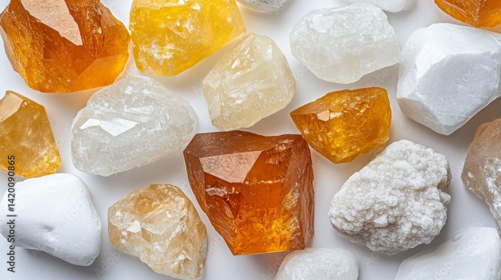 Poster a zoomed-in perspective of a compilation of stones featuring an array of colors and textures, with s