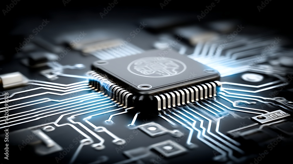 Poster electronic microchip interconnection network high tech integrated circuit board connection component