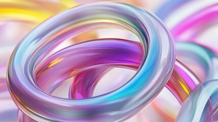 Abstract composition featuring colorful intertwined translucent ring shapes