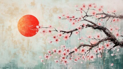 A bilingual card with Japanese and English messages, cherry blossom design,