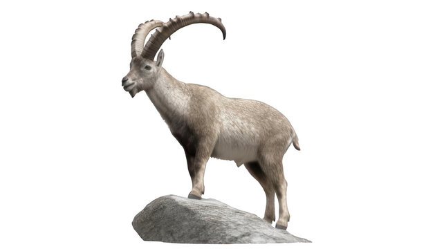 Realistic Pyrenean Ibex Standing on Rock Transparent Background