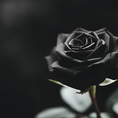 Elegant Black Rose Blossom Symbol of Mystery and Intimacy on Dark Background in Close Up Macro Shot.