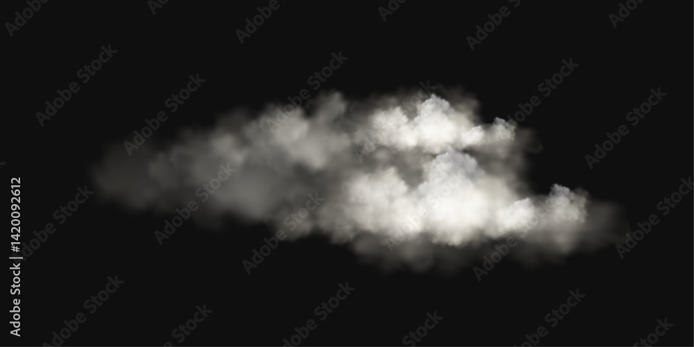 Poster a wispy, white cloud floats against a stark black background. the soft edges and varying density of 