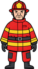 Serious Firefighter in Protective Gear - Flat Vector Illustration