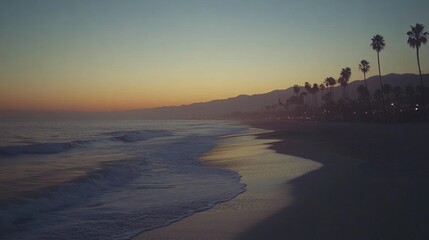 A beautiful coastal beach scene during the soft twilight hours