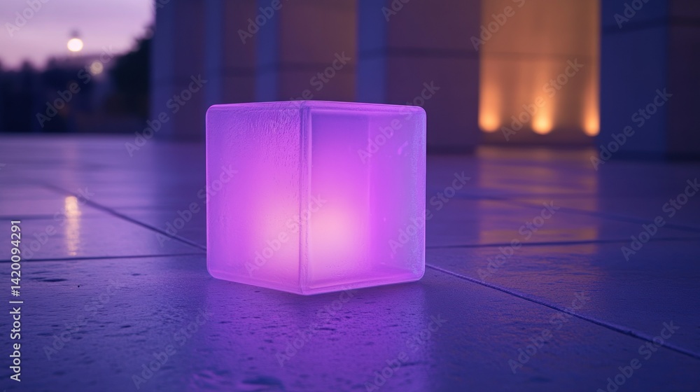 Aufkleber a glowing cube shaped light source sits on a surface
