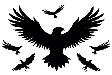 Fototapeta premium Silhouette Crow Vector Set – Black Bird Clipart Designs for Tattoos, Logos, and Art