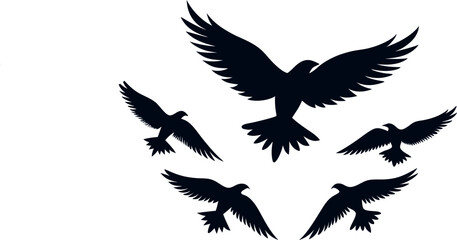 Obraz premium Silhouette Crow Vector Set – Black Bird Clipart Designs for Tattoos, Logos, and Art