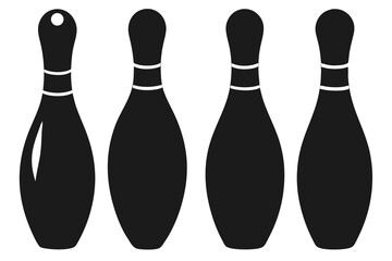 set of Bowling pin vector silhouette illustration isolated on white background