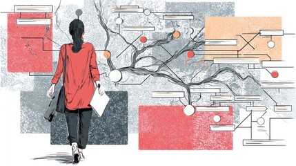 Woman contemplating complex system