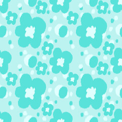 Retro Turquoise Floral Pattern on Light Blue