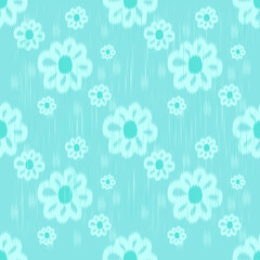 Ikat Style Blue Floral Seamless Pattern