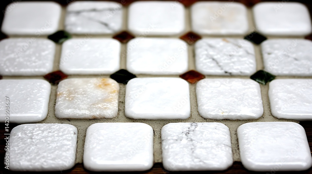 Poster elegant mosaic tiles displaying a harmonious arrangement of square shaped textures and colors.