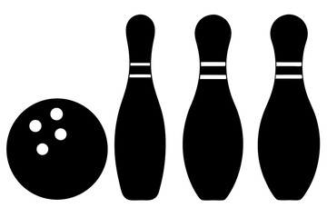 Bowling ball strike pin vector silhouette illustration isolated on white background