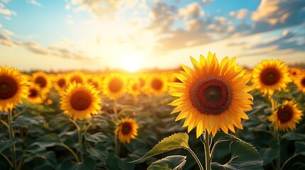 Fototapeta premium Golden Hour Sunflower Field