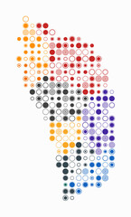 Dominica, shape of the country built of colored cells. Digital style map of Dominica on white background. Large size circle blocks. Classy vector illustration.