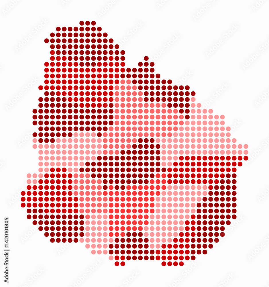 Poster uruguay dotted map. digital style map of the country on white background. uruguay shape with circle 