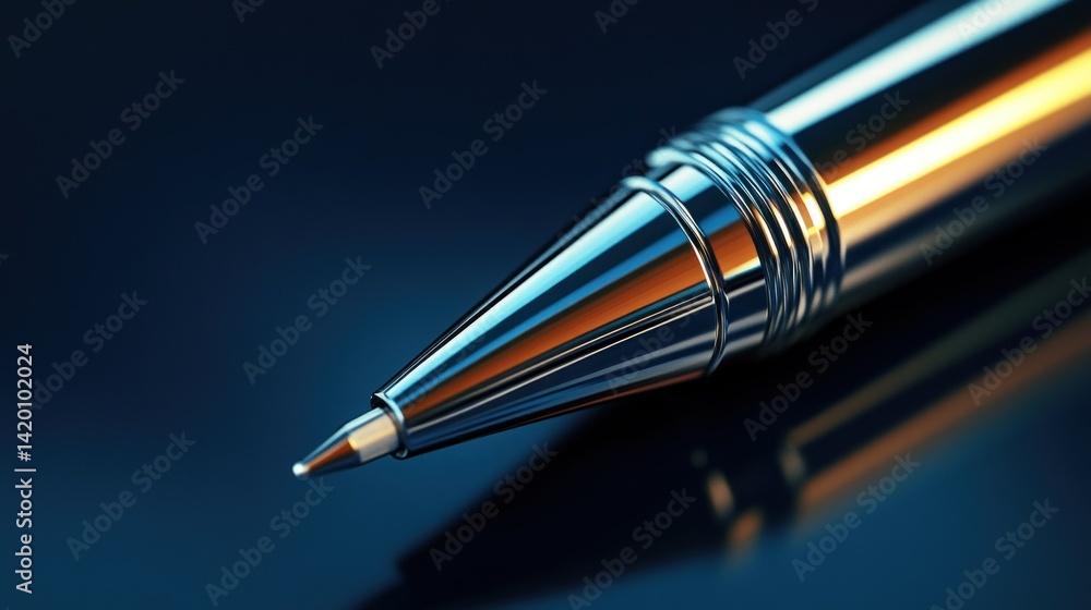 Poster a close up of a metallic ballpoint pen on display