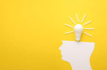 Business creativity and inspiration concepts with lightbulb and pencil on yellow background. motivation for success.think big ideas