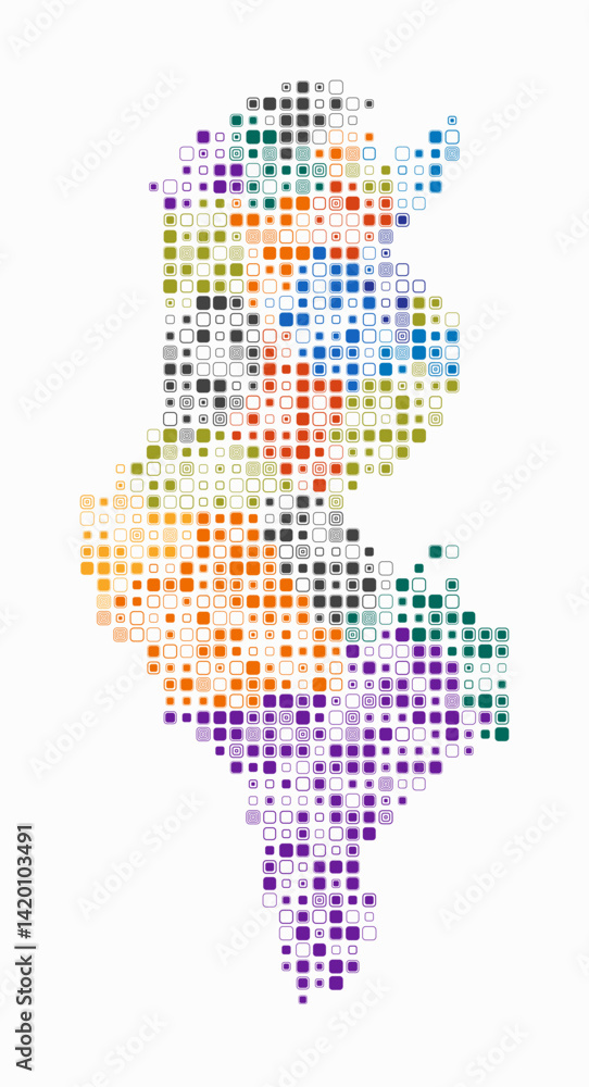 Poster tunisia, shape of the country build of colored cells. digital style map of the tunisia on white back