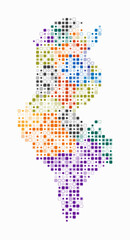 Obraz premium Tunisia, shape of the country built of colored cells. Digital style map of Tunisia on white background. Small size rounded square blocks. Beautiful vector illustration.