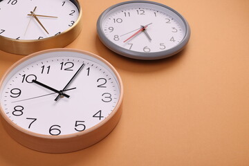 Close-up of a wall clock. The concept of time and work time is valuable for life, Alarm clock...