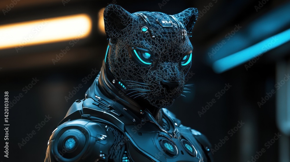 Poster futuristic robotic panther in a high-tech setting