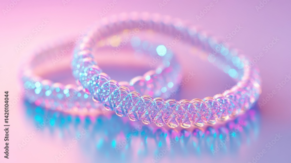 Poster two iridescent coiled bands creating a shimmering aesthetic display