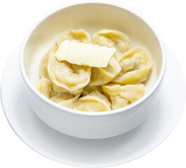dumplings , ravioli with butter in a white plate