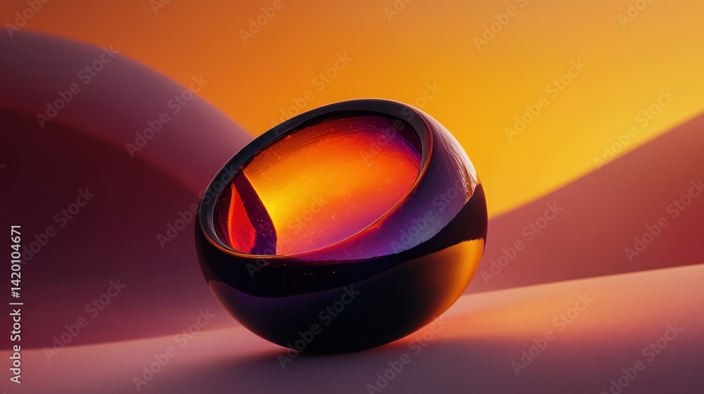 Poster a shiny glass orb with colorful light and abstract background patterns