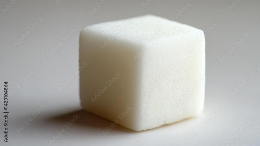 Poster a single white cube resting on a plain white surface