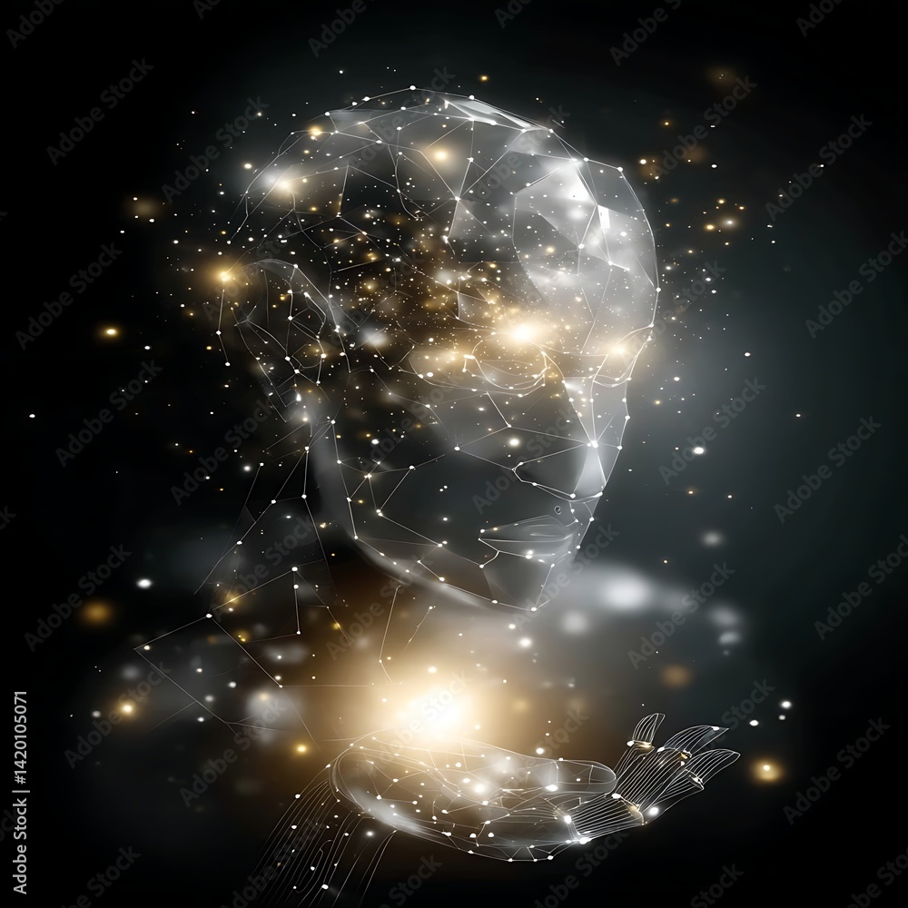 Poster emerging intelligence network with glowing connections and futuristic design concept visualization.